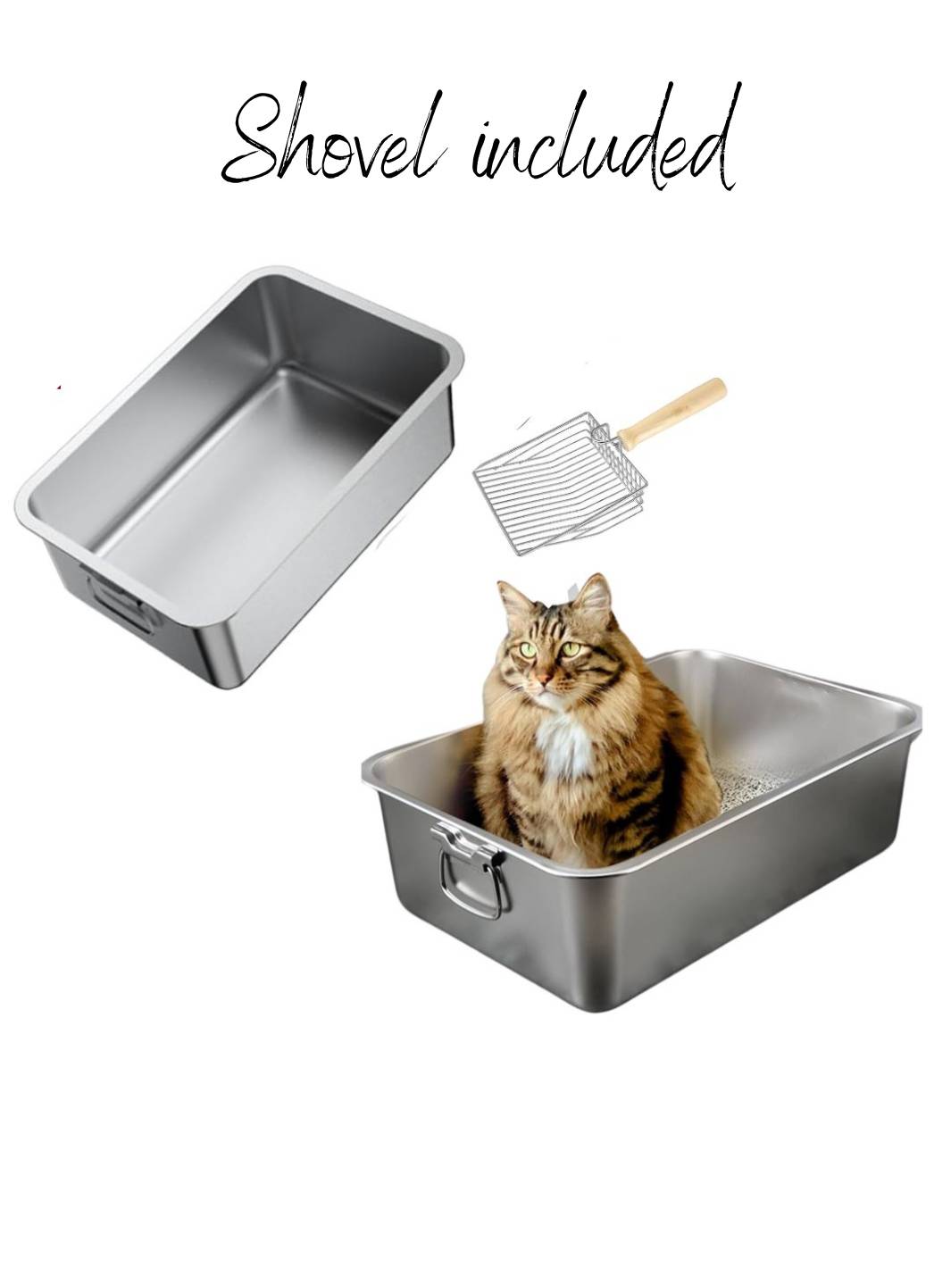 Jumbo Stainless Steel Cat Litter Tray for Large Cats