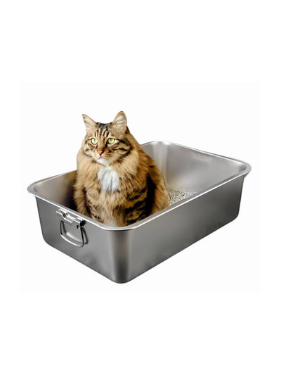 Jumbo Stainless Steel Cat Litter Tray for Large Cats