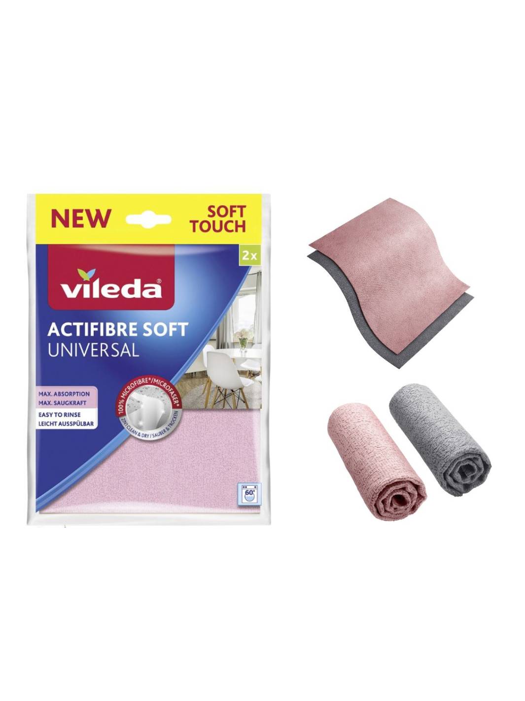 Vileda Actifibre Soft Universal Microfibre Cloth (2 Pack)
